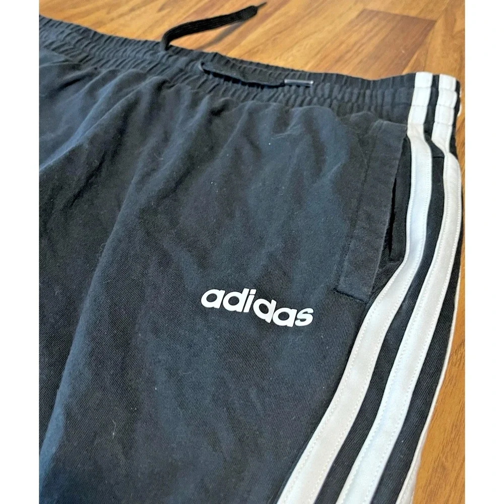 Adidas Essentials Joggers Mens Medium Black White 3-Stripes Tapered Knit Pants